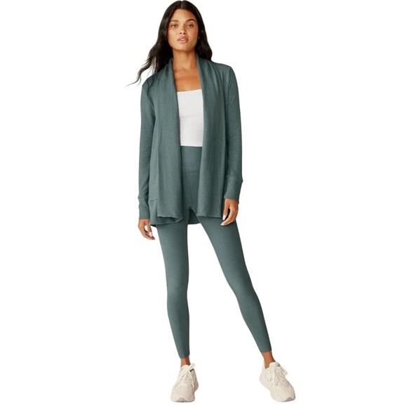 BEYOND YOGA Women's Soften Up Cardigan Sweater XS Green Storm Open Front NWOT - Picture 3 of 11